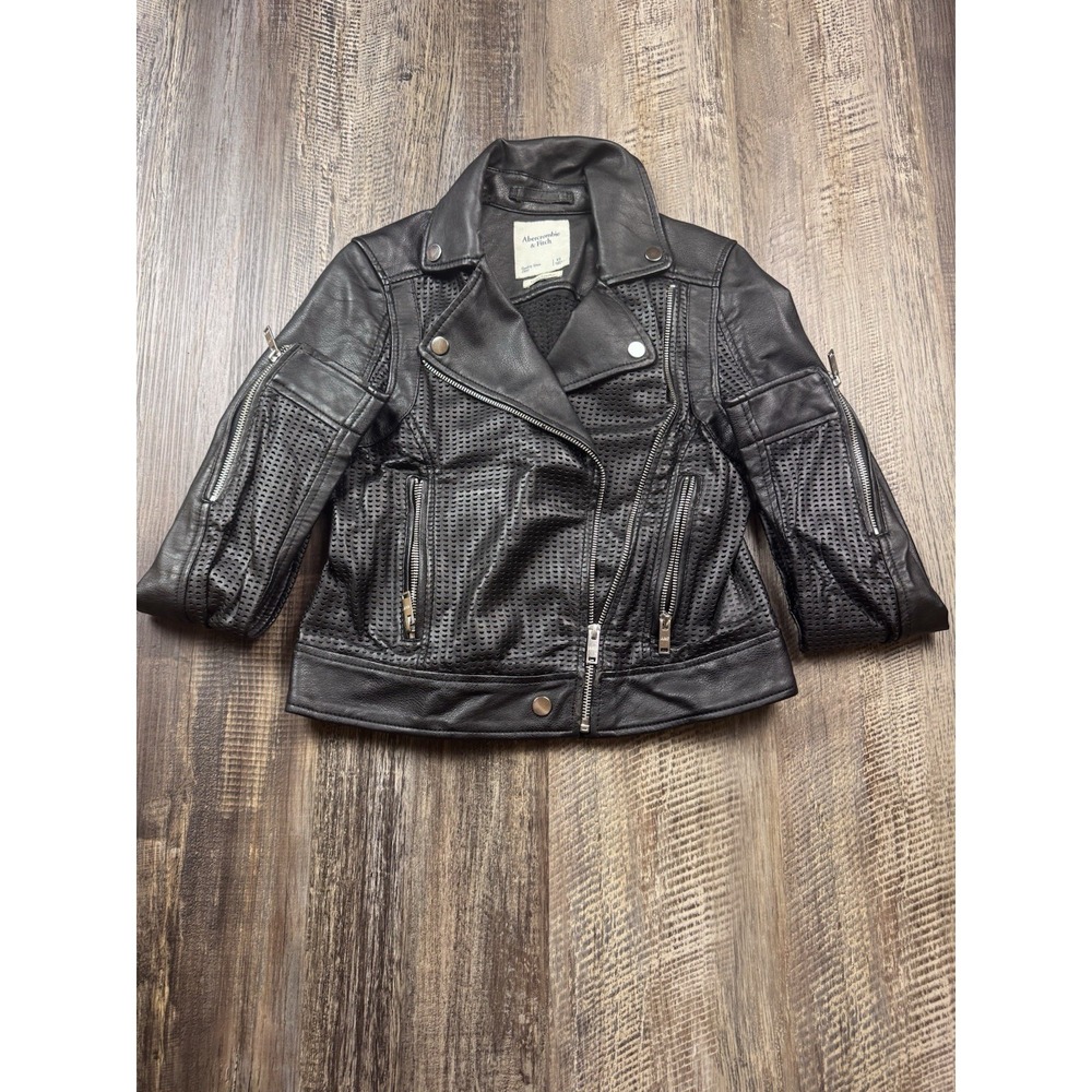 Abercrombie & Fitch XS Women's Vegan Faux Leather Biker Jacket Black Moto